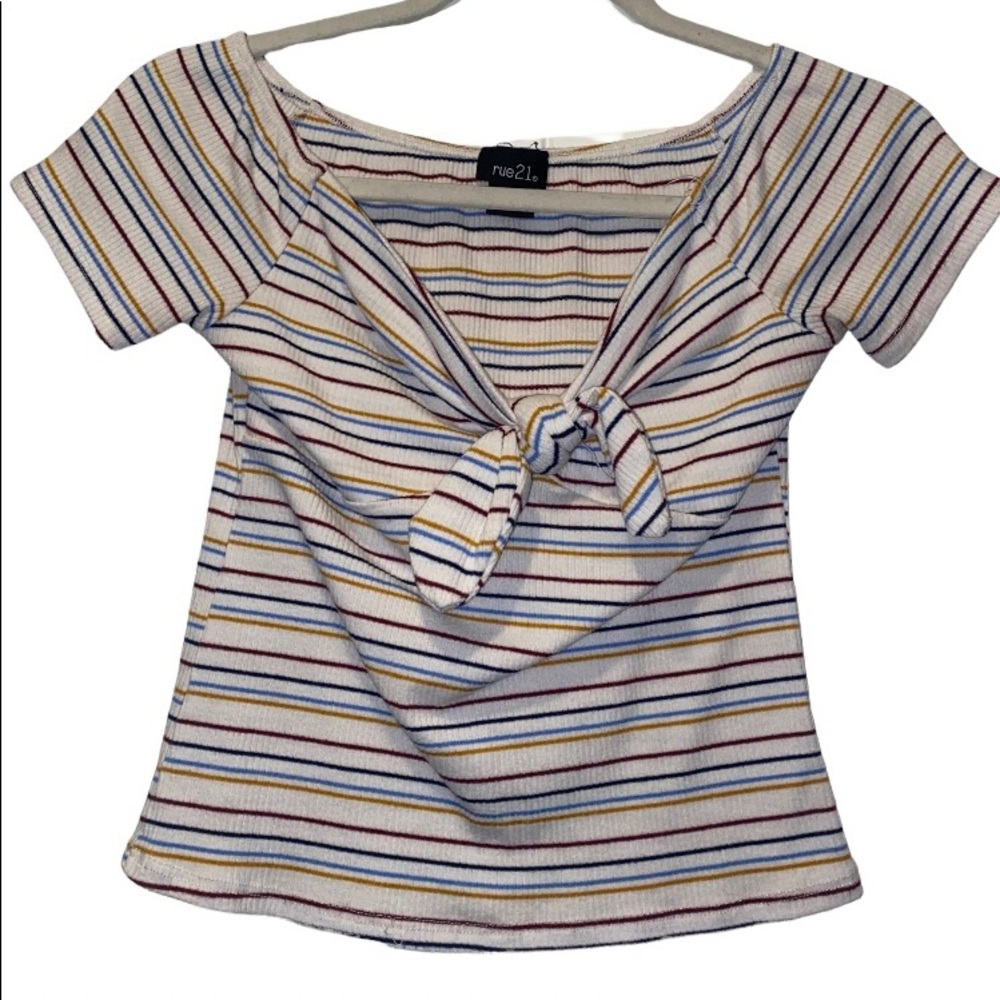 Striped top with bow